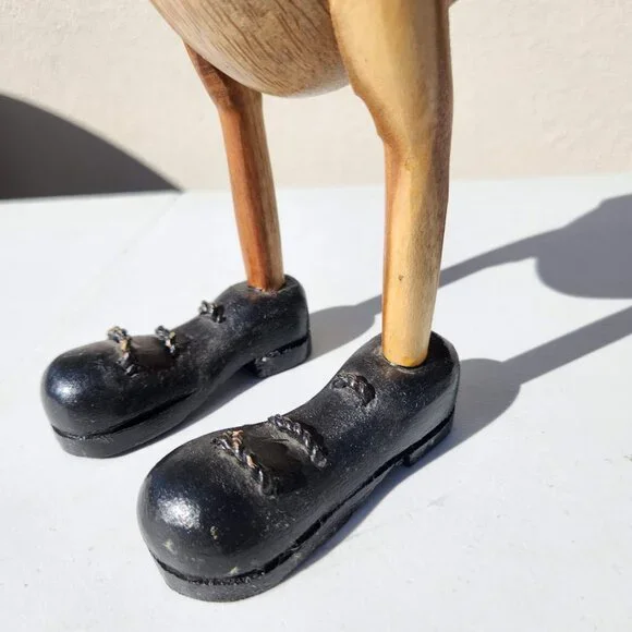 Vintage Duck in Lace-up Black Shoes Boots Home Decor Carved Wooden Wood - SUPER - Picture 9 of 14